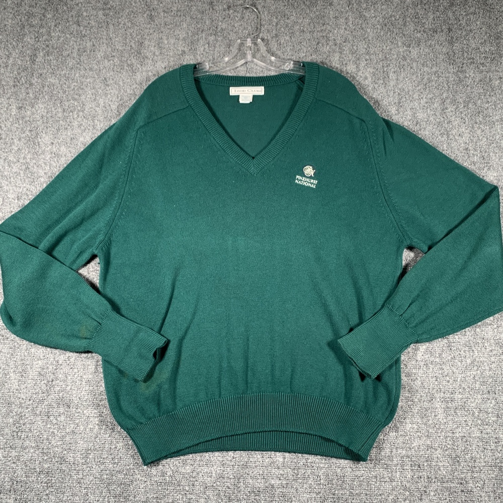 Izod Club Sweater Mens XL Green Egyptian Cotton V Neck Pinehurst Golf Pullover